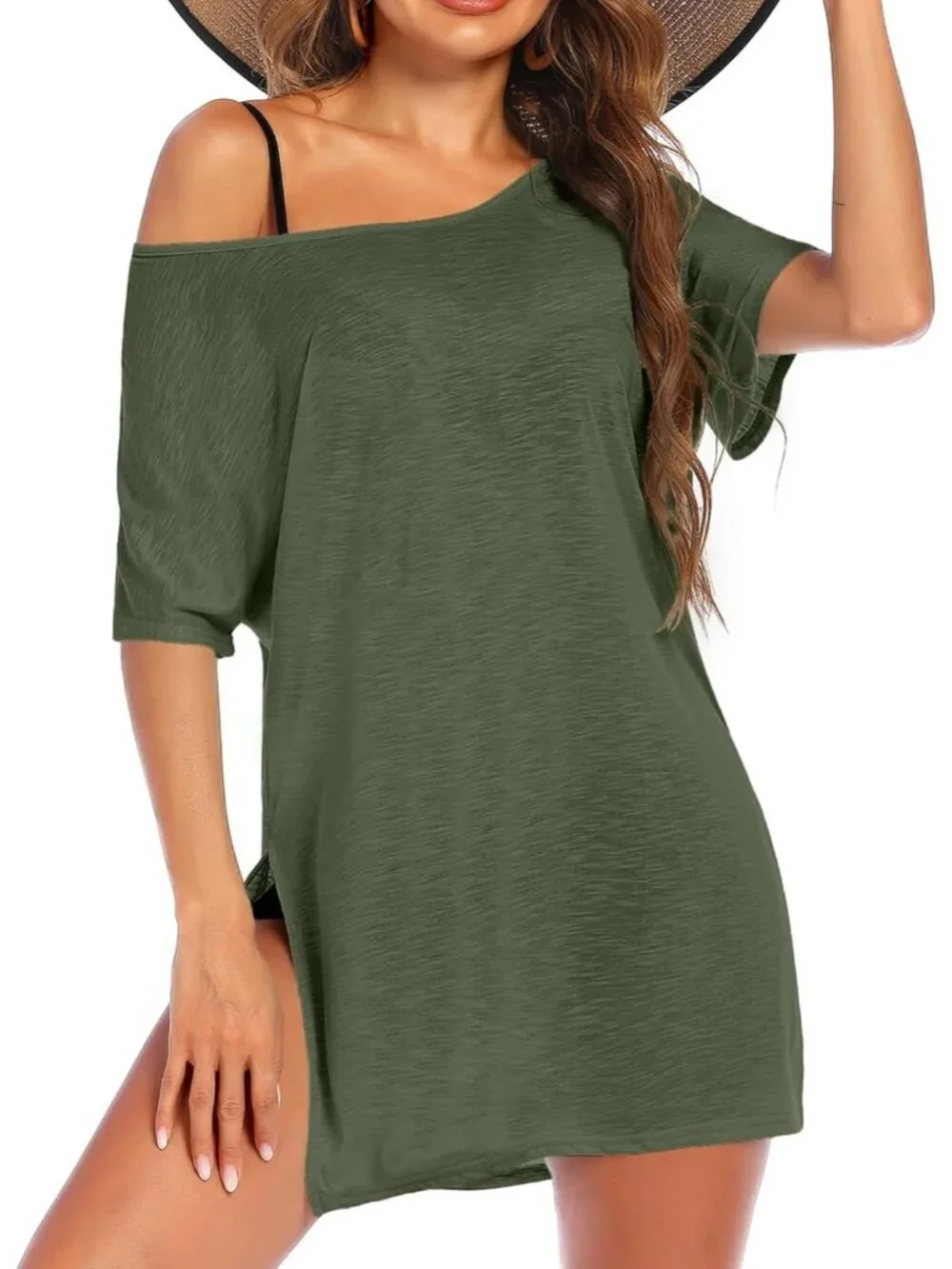 Women's Army Green Short Sleeve Cover Ups for Beach Bathing Suit Swimwear